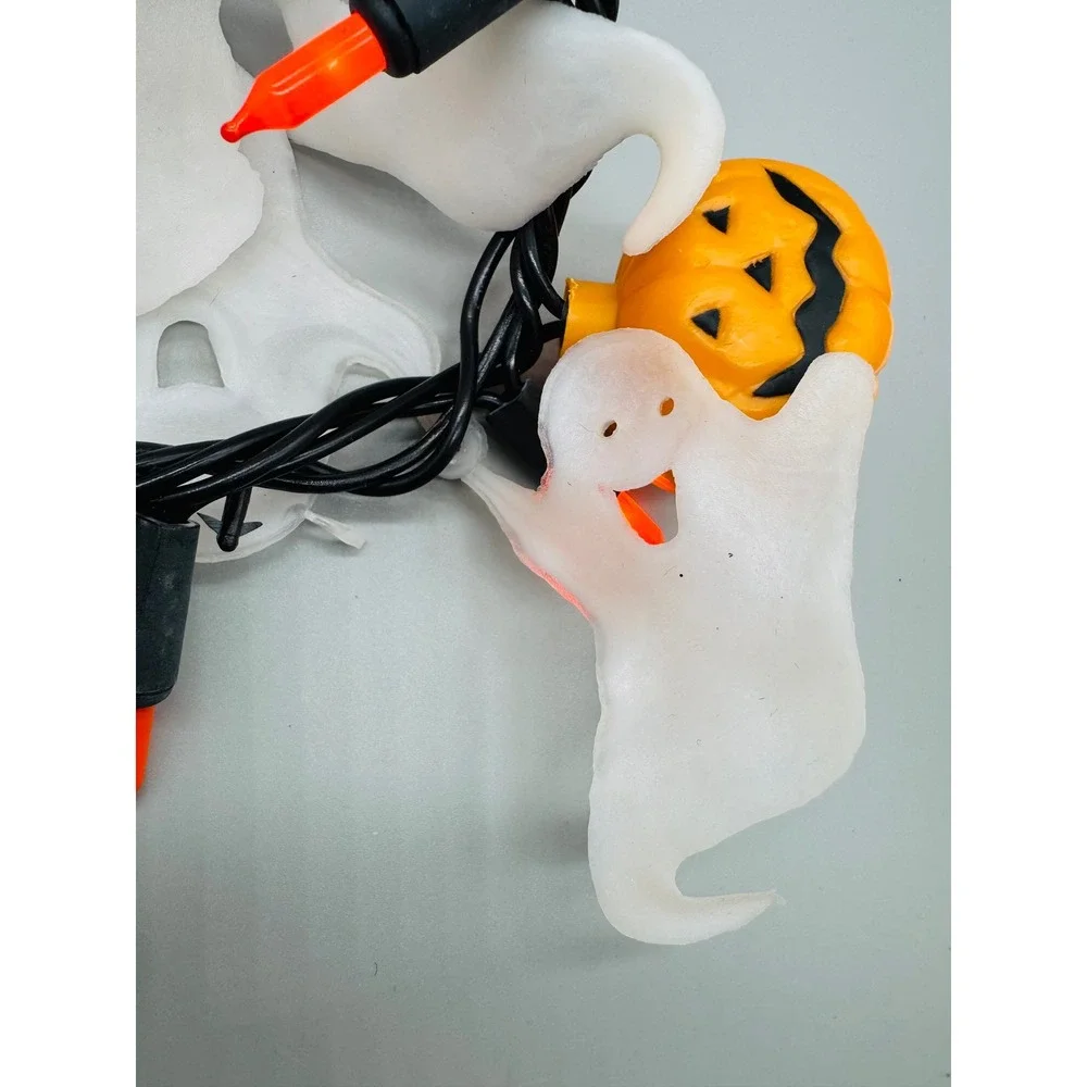 Halloween Blow Mold String Lights White Ghost Pumpkin Decor Tested